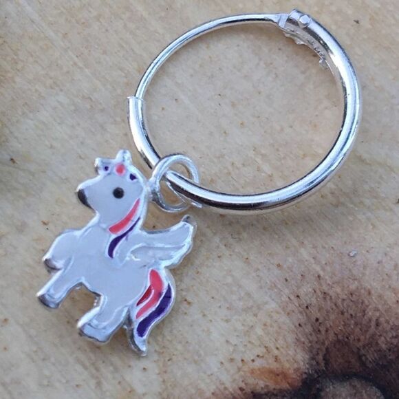 Girls Sterling Silver Unicorn Epoxy Earrings - Picture 2 of 3